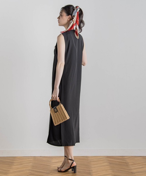 Droite lautreamont（ドロワットロートレアモン）の「麻調リブシャツワンピース≪手洗い可能≫（ワンピース・レディース・ブラック/グリーン・M）」の7枚目の写真