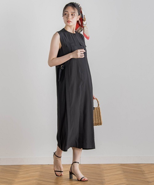 Droite lautreamont（ドロワットロートレアモン）の「麻調リブシャツワンピース≪手洗い可能≫（ワンピース・レディース・ブラック/グリーン・M）」の8枚目の写真