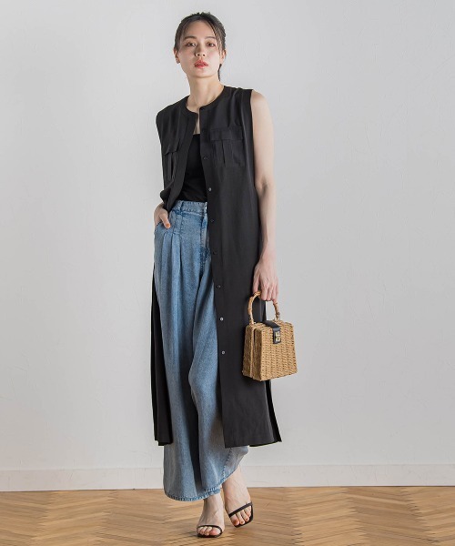 Droite lautreamont（ドロワットロートレアモン）の「麻調リブシャツワンピース≪手洗い可能≫（ワンピース・レディース・ブラック/グリーン・M）」の11枚目の写真