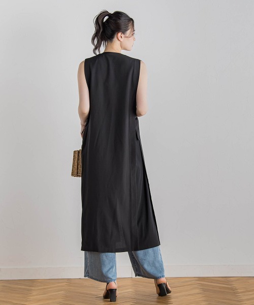 Droite lautreamont（ドロワットロートレアモン）の「麻調リブシャツワンピース≪手洗い可能≫（ワンピース・レディース・ブラック/グリーン・M）」の13枚目の写真