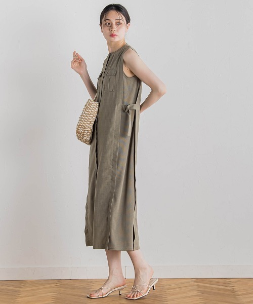 Droite lautreamont（ドロワットロートレアモン）の「麻調リブシャツワンピース≪手洗い可能≫（ワンピース・レディース・ブラック/グリーン・M）」の16枚目の写真