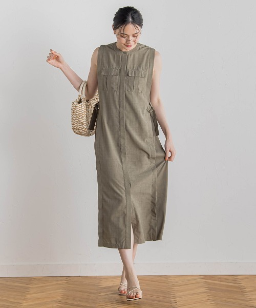 Droite lautreamont（ドロワットロートレアモン）の「麻調リブシャツワンピース≪手洗い可能≫（ワンピース・レディース・ブラック/グリーン・M）」の19枚目の写真