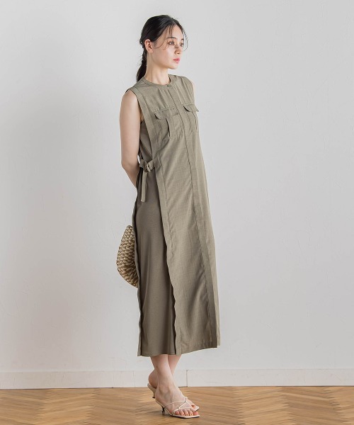 Droite lautreamont（ドロワットロートレアモン）の「麻調リブシャツワンピース≪手洗い可能≫（ワンピース・レディース・ブラック/グリーン・M）」の20枚目の写真