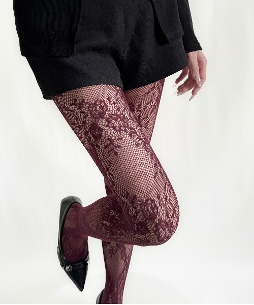 Burner（バーナー）の「【OKUOKU　0909】フローラル　レース　タイツ oku-tights-872424405241-8（タイツ/ストッキング・レディース・ブラック/オフホワイト/グレー/ダークブラウン/パープル・FREE）」の5枚目の写真