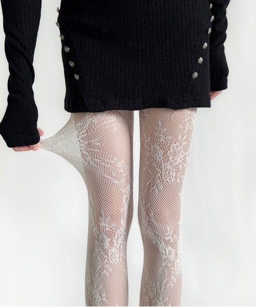 Burner（バーナー）の「【OKUOKU　0909】フローラル　レース　タイツ oku-tights-872424405241-8（タイツ/ストッキング・レディース・ブラック/オフホワイト/グレー/ダークブラウン/パープル・FREE）」の3枚目の写真