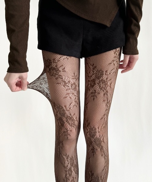 Burner（バーナー）の「【OKUOKU　0909】フローラル　レース　タイツ oku-tights-872424405241-8（タイツ/ストッキング・レディース・ブラック/オフホワイト/グレー/ダークブラウン/パープル・FREE）」の10枚目の写真