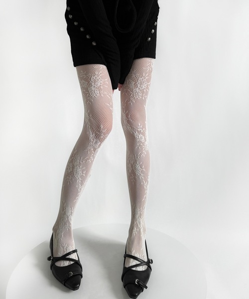 Burner（バーナー）の「【OKUOKU　0909】フローラル　レース　タイツ oku-tights-872424405241-8（タイツ/ストッキング・レディース・ブラック/オフホワイト/グレー/ダークブラウン/パープル・FREE）」の21枚目の写真