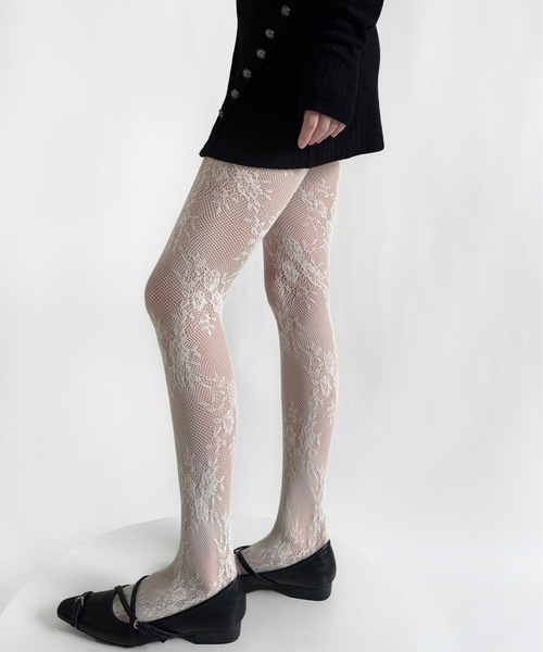 Burner（バーナー）の「【OKUOKU　0909】フローラル　レース　タイツ oku-tights-872424405241-8（タイツ/ストッキング・レディース・ブラック/オフホワイト/グレー/ダークブラウン/パープル・FREE）」の22枚目の写真