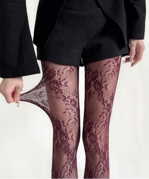 Burner（バーナー）の「【OKUOKU　0909】フローラル　レース　タイツ oku-tights-872424405241-8（タイツ/ストッキング・レディース・ブラック/オフホワイト/グレー/ダークブラウン/パープル・FREE）」の15枚目の写真
