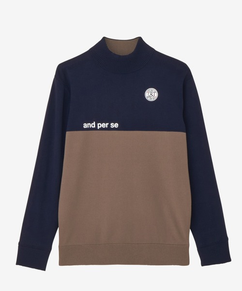 and per se(アンパスィ)の「ウインドシャッター袖防風ハイネックセーター(メンズ)(ニット/セーター・メンズ・ネイビー/スカイブルー/ホワイト・LL/L/M)」の3枚目の写真