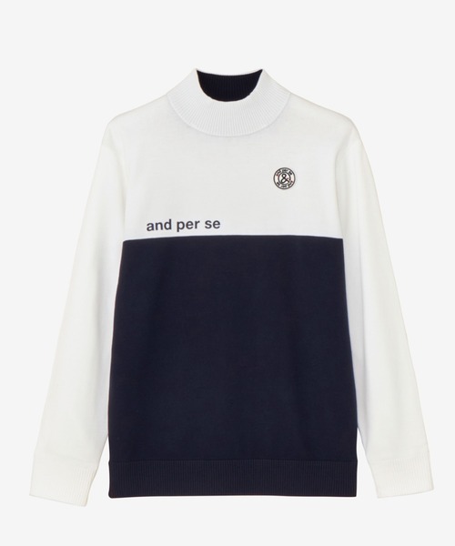 and per se(アンパスィ)の「ウインドシャッター袖防風ハイネックセーター(メンズ)(ニット/セーター・メンズ・ネイビー/スカイブルー/ホワイト・LL/L/M)」の2枚目の写真