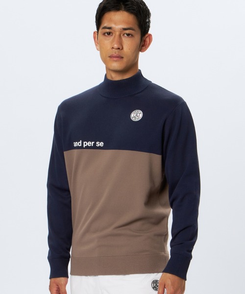 and per se(アンパスィ)の「ウインドシャッター袖防風ハイネックセーター(メンズ)(ニット/セーター・メンズ・ネイビー/スカイブルー/ホワイト・LL/L/M)」の4枚目の写真