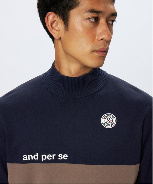 and per se(アンパスィ)の「ウインドシャッター袖防風ハイネックセーター(メンズ)(ニット/セーター・メンズ・ネイビー/スカイブルー/ホワイト・LL/L/M)」の7枚目の写真