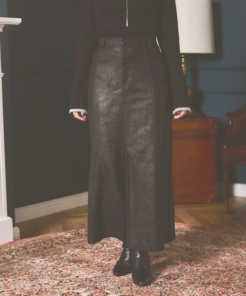 mysty woman（ミスティウーマン）の「ヌバックライクナロースカート  582502（スカート・レディース・ブラウン/ブラック・SMALL/MEDIUM）」の2枚目の写真