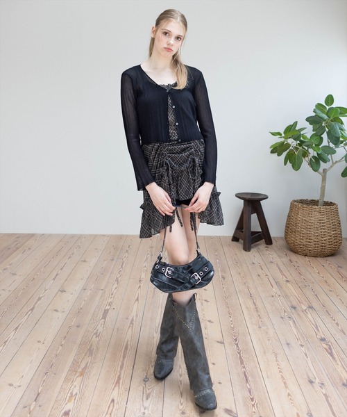 clear（クリア）の「チェック柄シャーリングシアーチュニック[着回し力抜群 ガーリー キャミ]（チュニック・レディース・チャコールグレー/ベージュ/ブラウン・F）」の6枚目の写真