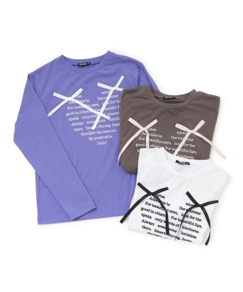 by LOVEiT(バイラビット)の「リボンハートTシャツ(Tシャツ/カットソー・キッズ・オフホワイト/チャコール/ラベンダー・130cm/160cm/150cm/140cm/120cm)」の6枚目の写真