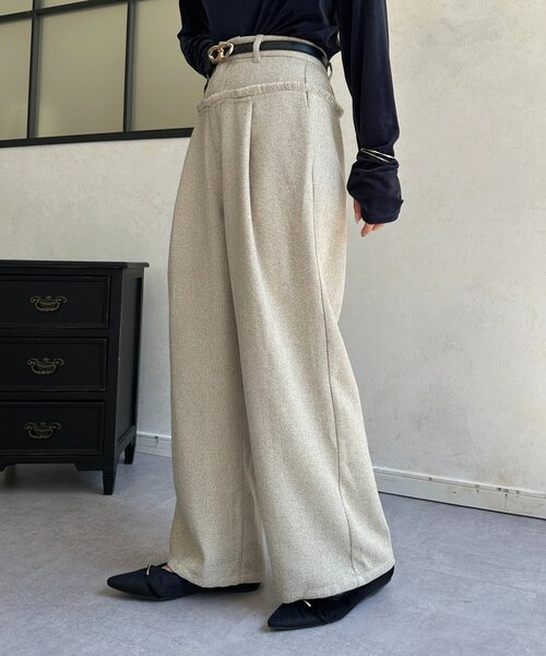 Thevon（ゼボン）の「ツイード切替フリンジタックパンツ（その他パンツ・レディース・ブラウン/アイボリー/ブラック・FREE）」の2枚目の写真