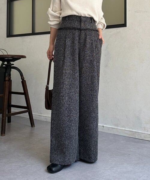 Thevon（ゼボン）の「ツイード切替フリンジタックパンツ（その他パンツ・レディース・ブラウン/アイボリー/ブラック・FREE）」の3枚目の写真