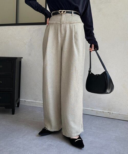 Thevon（ゼボン）の「ツイード切替フリンジタックパンツ（その他パンツ・レディース・ブラウン/アイボリー/ブラック・FREE）」の5枚目の写真