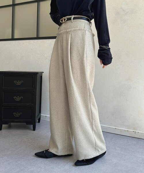 Thevon（ゼボン）の「ツイード切替フリンジタックパンツ（その他パンツ・レディース・ブラウン/アイボリー/ブラック・FREE）」の6枚目の写真