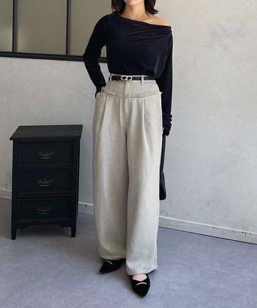 Thevon（ゼボン）の「ツイード切替フリンジタックパンツ（その他パンツ・レディース・ブラウン/アイボリー/ブラック・FREE）」の9枚目の写真