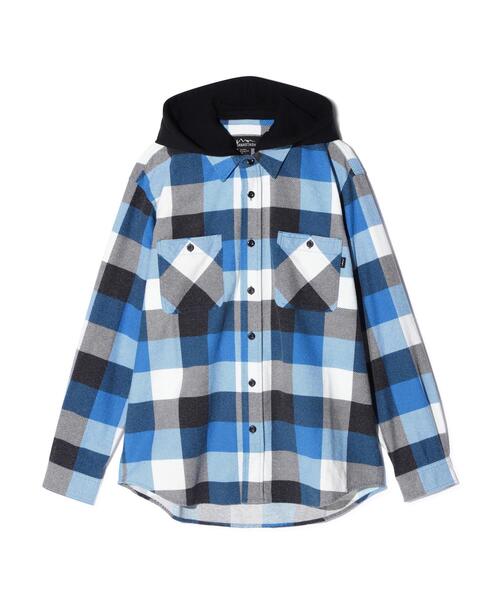 MANASTASH(マナスタッシュ)の「MANASTASH/マナスタッシュ/FLANNEL HOODED SHIRT(シャツ/ブラウス・メンズ・ブルー/モスグリーン・M/S/XL/L)」の1枚目の写真