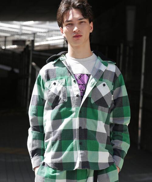 MANASTASH(マナスタッシュ)の「MANASTASH/マナスタッシュ/FLANNEL HOODED SHIRT(シャツ/ブラウス・メンズ・ブルー/モスグリーン・M/S/XL/L)」の7枚目の写真