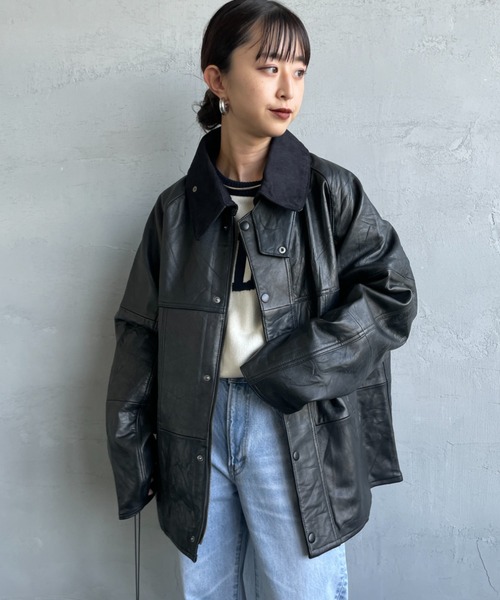 yoused レザー ジャケット サイズ2 ブラック 中古・古着通販】yoused (ユーズド) レザージャケット ブラック サイズ