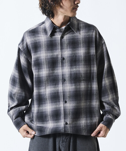 限定展開 ワイドシルエット オンブレチェック スピンドル シャツ