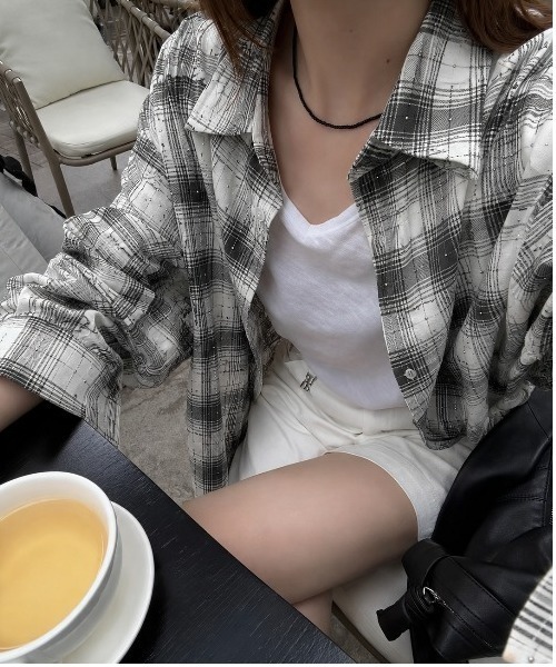 ViViDAY（ビビデー）の「キラキラスートンチェック柄シャツ（シャツ/ブラウス・レディース・ブラック/ホワイト・M）」の14枚目の写真