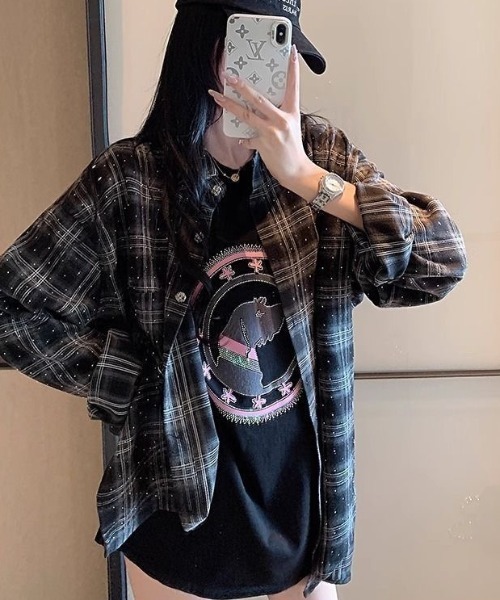 ViViDAY（ビビデー）の「キラキラスートンチェック柄シャツ（シャツ/ブラウス・レディース・ブラック/ホワイト・M）」の22枚目の写真