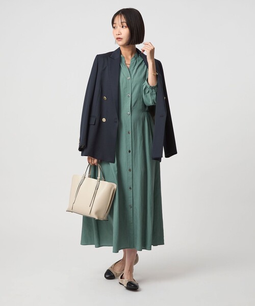 サイド切り替え 7分袖 ワンピース（ワンピース）｜green label