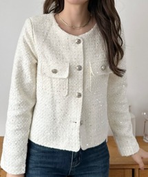 Ada.（エイダ）の「【Eclat one】ショート丈 ノーカラー ツイードジャケット（ノーカラージャケット）」