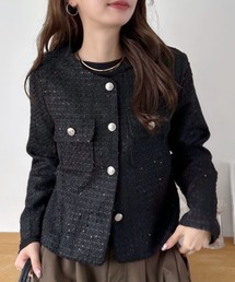 Ada.（エイダ）の「【Eclat one】ショート丈 ノーカラー ツイードジャケット（ノーカラージャケット）」