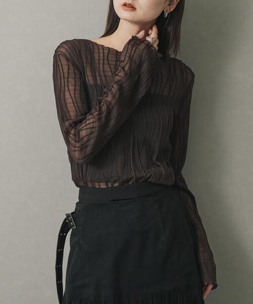 SENSE OF PLACE by URBAN RESEARCH（センスオブプレイスバイアーバンリサーチ）の「ウェーブパターンジャガードトップ（Tシャツ/カットソー・レディース・ブラウン/ブラック/アイボリー・ONE）」の3枚目の写真