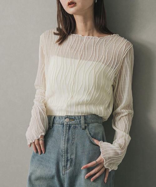 SENSE OF PLACE by URBAN RESEARCH（センスオブプレイスバイアーバンリサーチ）の「ウェーブパターンジャガードトップ（Tシャツ/カットソー・レディース・ブラウン/ブラック/アイボリー・ONE）」の2枚目の写真