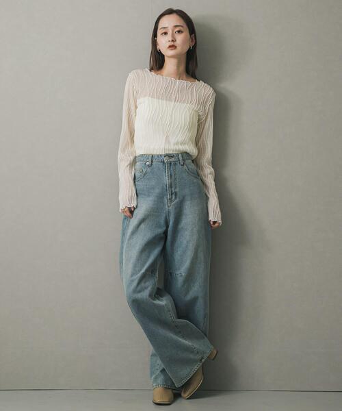 SENSE OF PLACE by URBAN RESEARCH（センスオブプレイスバイアーバンリサーチ）の「ウェーブパターンジャガードトップ（Tシャツ/カットソー・レディース・ブラウン/ブラック/アイボリー・ONE）」の6枚目の写真