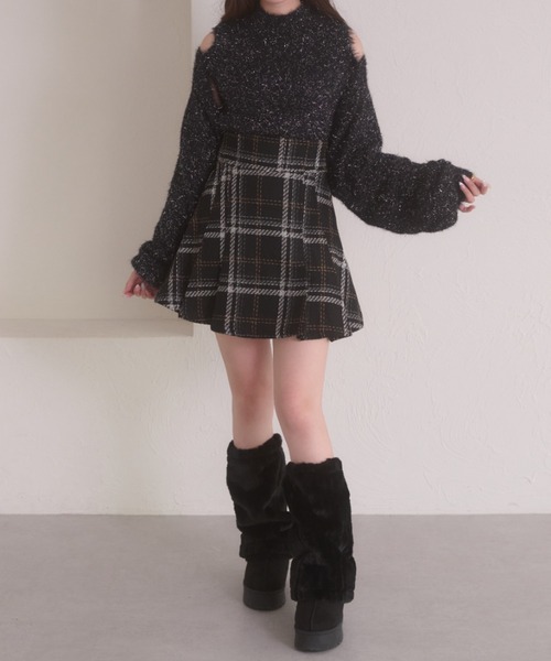 ♡*♡様 ほぼ未使用 flare mini skirt black スカート セール】plaid pattern flare mini skirt / チェックフレアミニ
