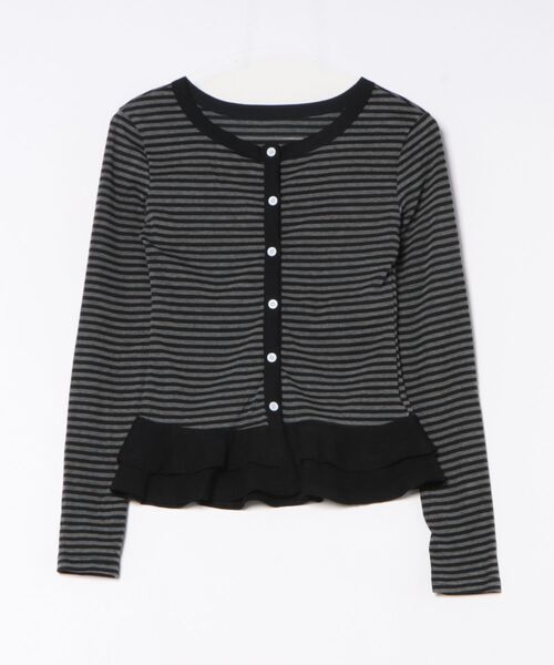 Chiina（チーナ）の「Chiina /ボーダー　フリルレイヤード長袖トップス（カーディガン/ボレロ・レディース・チャコールグレー/グレー/ブラック・FREE）」の12枚目の写真