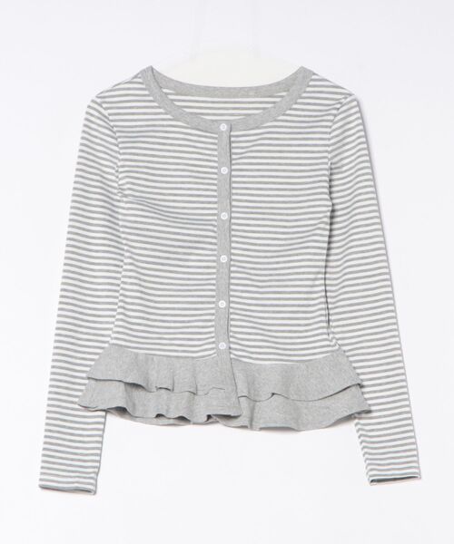 Chiina（チーナ）の「Chiina /ボーダー　フリルレイヤード長袖トップス（カーディガン/ボレロ・レディース・チャコールグレー/グレー/ブラック・FREE）」の13枚目の写真