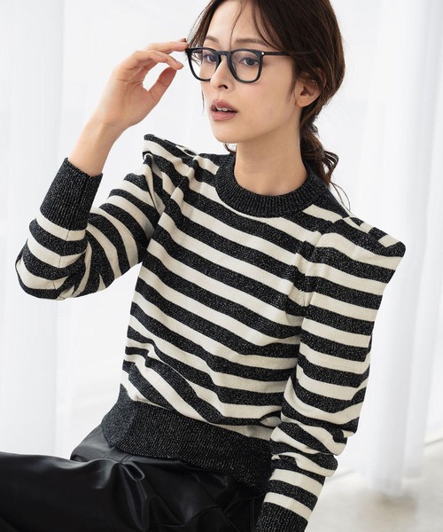 ELFRANK(エルフランク)の「パワーショルダー ラメニット プルオーバー(ニット/セーター・レディース・ブラック/オフホワイト/グリーン/ブラック×ホワイト・FREE)」の3枚目の写真
