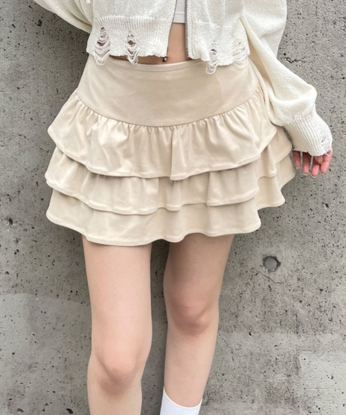 3.3 Field Trip （3.3フィールドトリップ）の「3.3 Field Trip／フェイクスウェードフリルスカート（スカート・レディース・アイボリー/ブラウン・FREE）」の2枚目の写真
