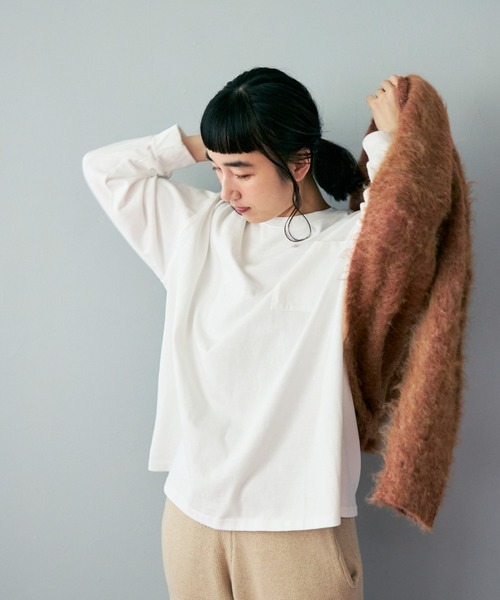 Crisp（クリスプ）の「ロングスリーブポケットTシャツ（Tシャツ/カットソー・レディース・ホワイト/ブラウン・FREE）」の3枚目の写真