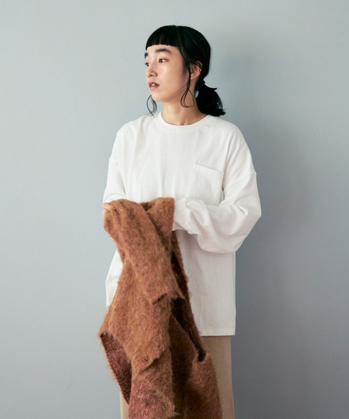 Crisp（クリスプ）の「ロングスリーブポケットTシャツ（Tシャツ/カットソー・レディース・ホワイト/ブラウン・FREE）」の4枚目の写真