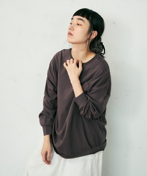 Crisp（クリスプ）の「ロングスリーブポケットTシャツ（Tシャツ/カットソー・レディース・ホワイト/ブラウン・FREE）」の13枚目の写真