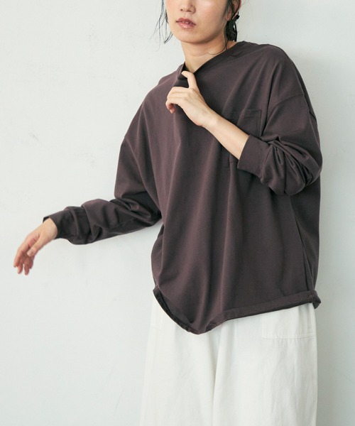 Crisp（クリスプ）の「ロングスリーブポケットTシャツ（Tシャツ/カットソー・レディース・ホワイト/ブラウン・FREE）」の14枚目の写真