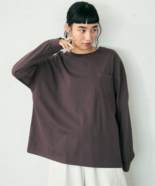 Crisp（クリスプ）の「ロングスリーブポケットTシャツ（Tシャツ/カットソー・レディース・ホワイト/ブラウン・FREE）」の15枚目の写真