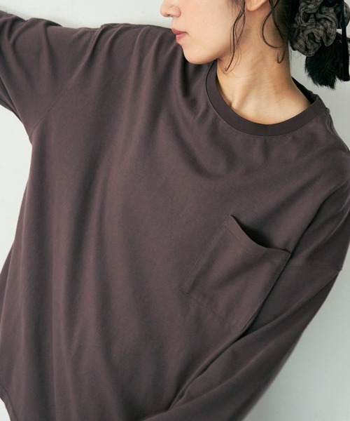 Crisp（クリスプ）の「ロングスリーブポケットTシャツ（Tシャツ/カットソー・レディース・ホワイト/ブラウン・FREE）」の17枚目の写真