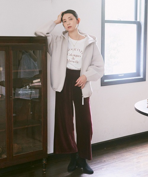 earth music&ecology（アースミュージックアンドエコロジー）の「コーデュロイタックパンツ（その他パンツ・レディース・アイボリー/ボルドー/ブラック・S/M）」の5枚目の写真