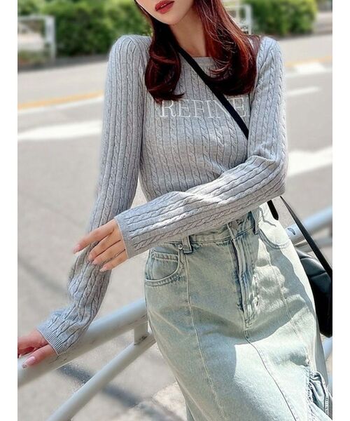 RESEXXY（リゼクシー）の「ケーブルクロップドニットトップス（ニット/セーター・レディース・グレー/ホワイト/ピンク・FREE）」の3枚目の写真